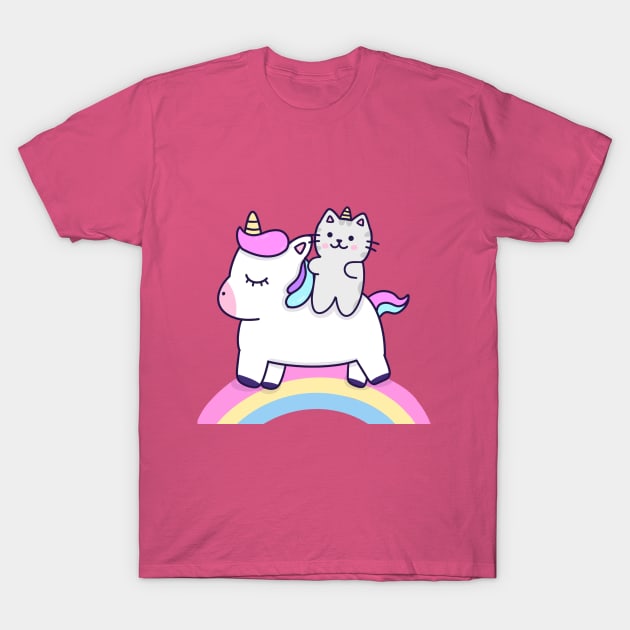 Cat riding a unicorn T-Shirt by Miaufu&Friends